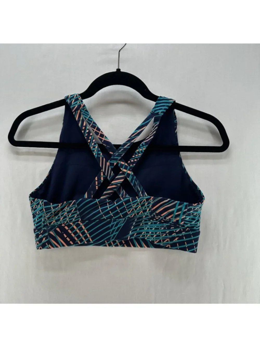 HYLETE Essence Sports Bra Sz M Strappy Crossback Pullover Geometric Blue Orange - Picture 2 of 6